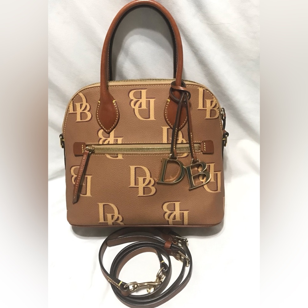 EUC Dooney & Bourke Monogram Signature Crossbody Satchel, color Beige Brown